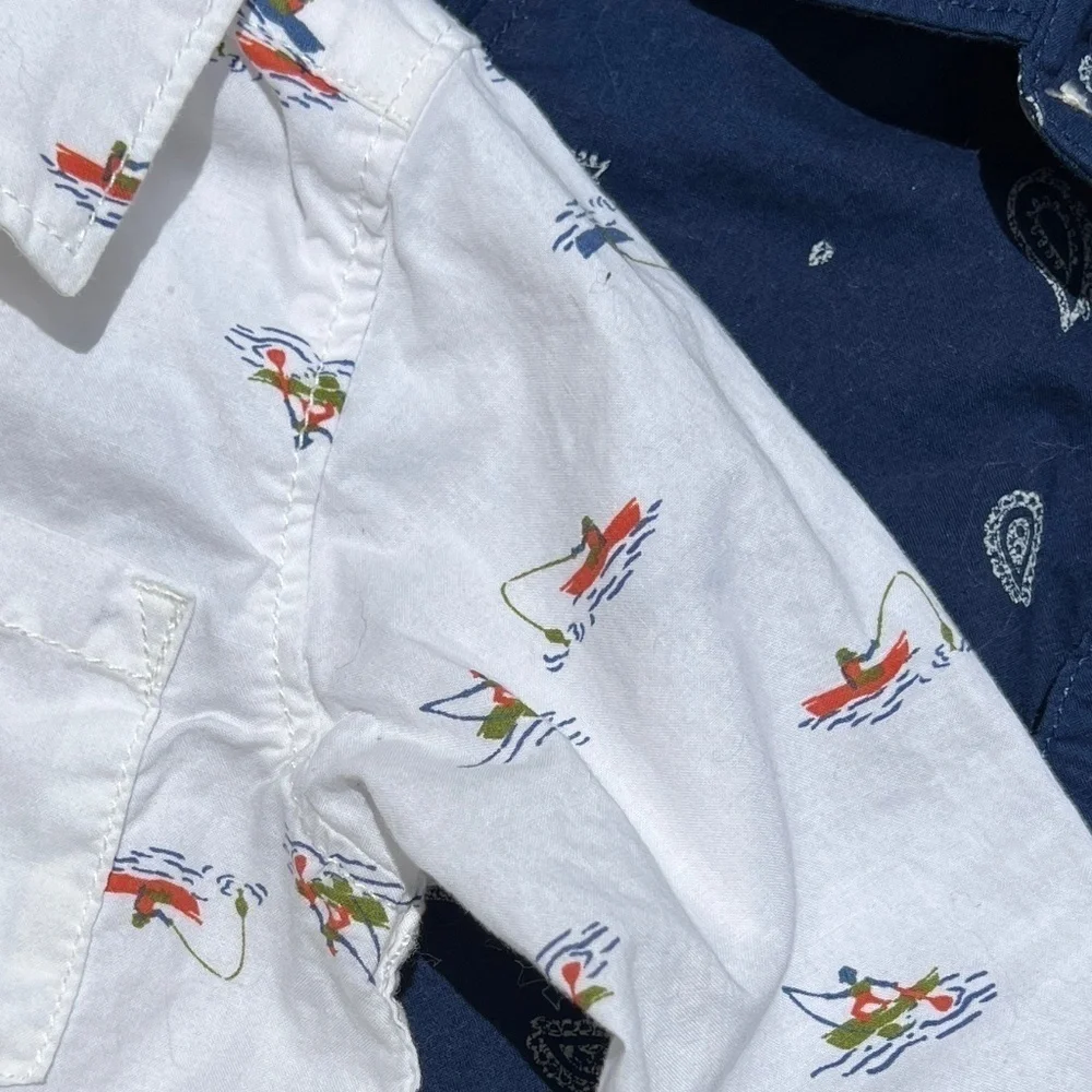 Carter's Size 18 Months Boys Button Down Shirt Bundle Navy & White Long Sleeves